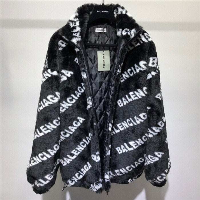 Balenciaga Allover Logo Faux Fur